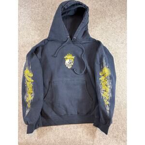 VINTAGE Y2K Bullhead Hoodie Mens Large Blue Dragon Tribal Skateboard Sweatshirt